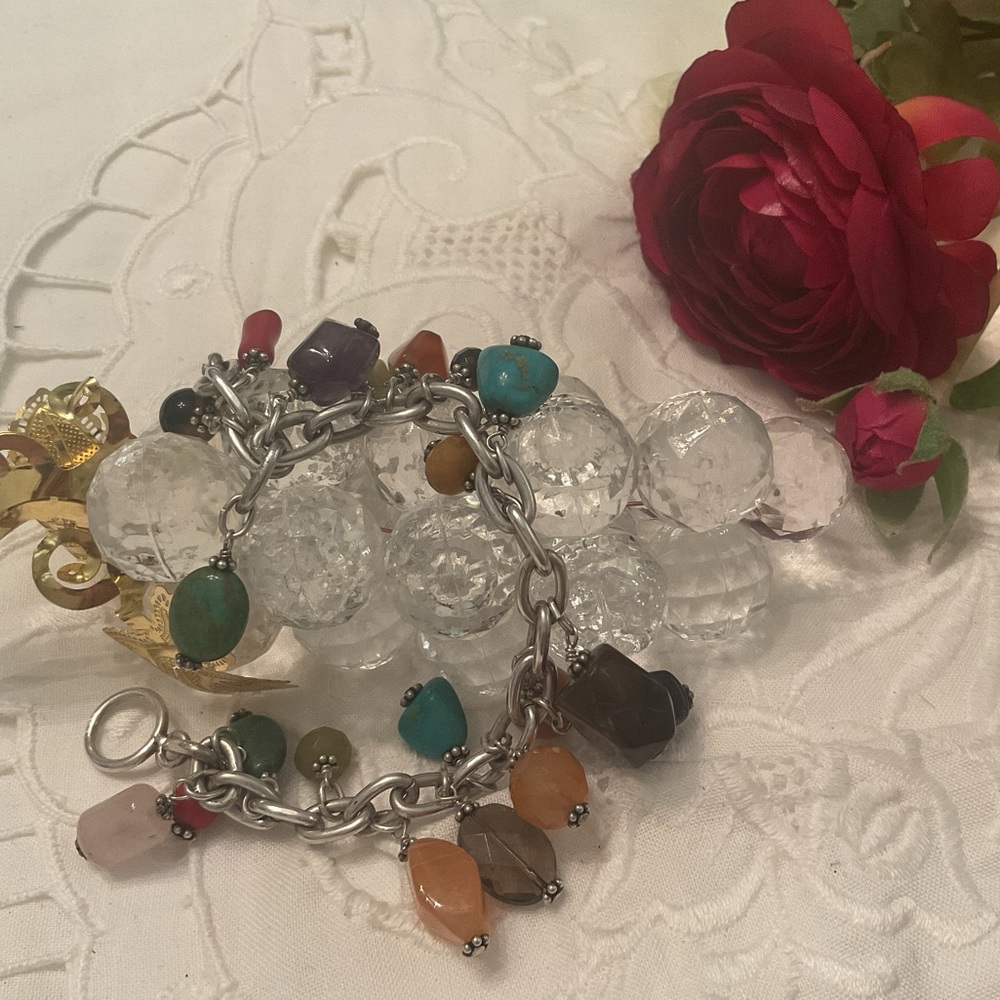 Vtg. 925 Solid Sterling Silver Multi-Stone Toggle… - image 3